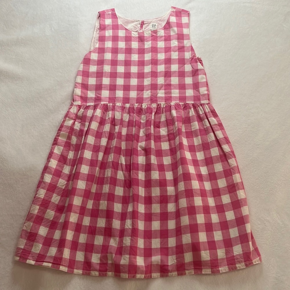 GAP tank dress, pink, and white plaid kids XL